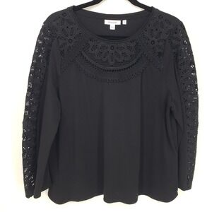Chicos Crochet Lace Trim Top